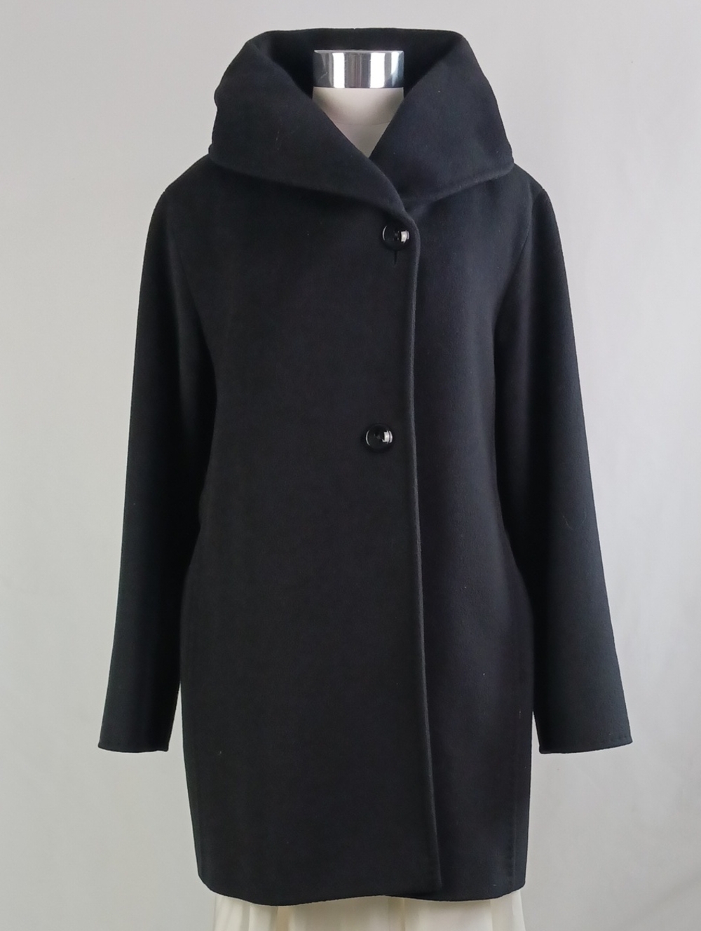 CINZIA ROCCA BLK 3/4 HOOD WOOL COAT
